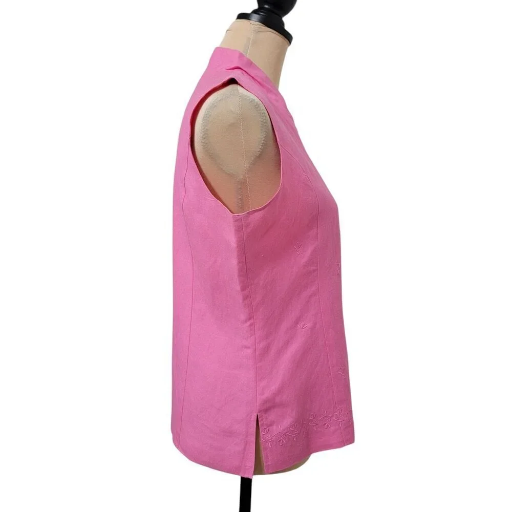 Jennifer Eden Size 10 Bubblegum Pink Sleeveless Embroidered Button Front Blouse